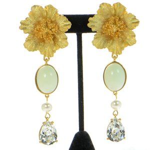 Adam Lippes Flower, Oval Cabochon and Crystal Earrings